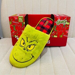 NEW The Grinch Green Velvet Christmas Men’s‎ Slippers Size L (13/14)